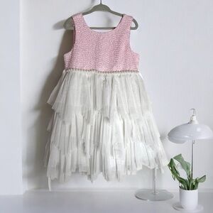 Couture Princess Pink White Pearl Tulle Dress Girls 4
